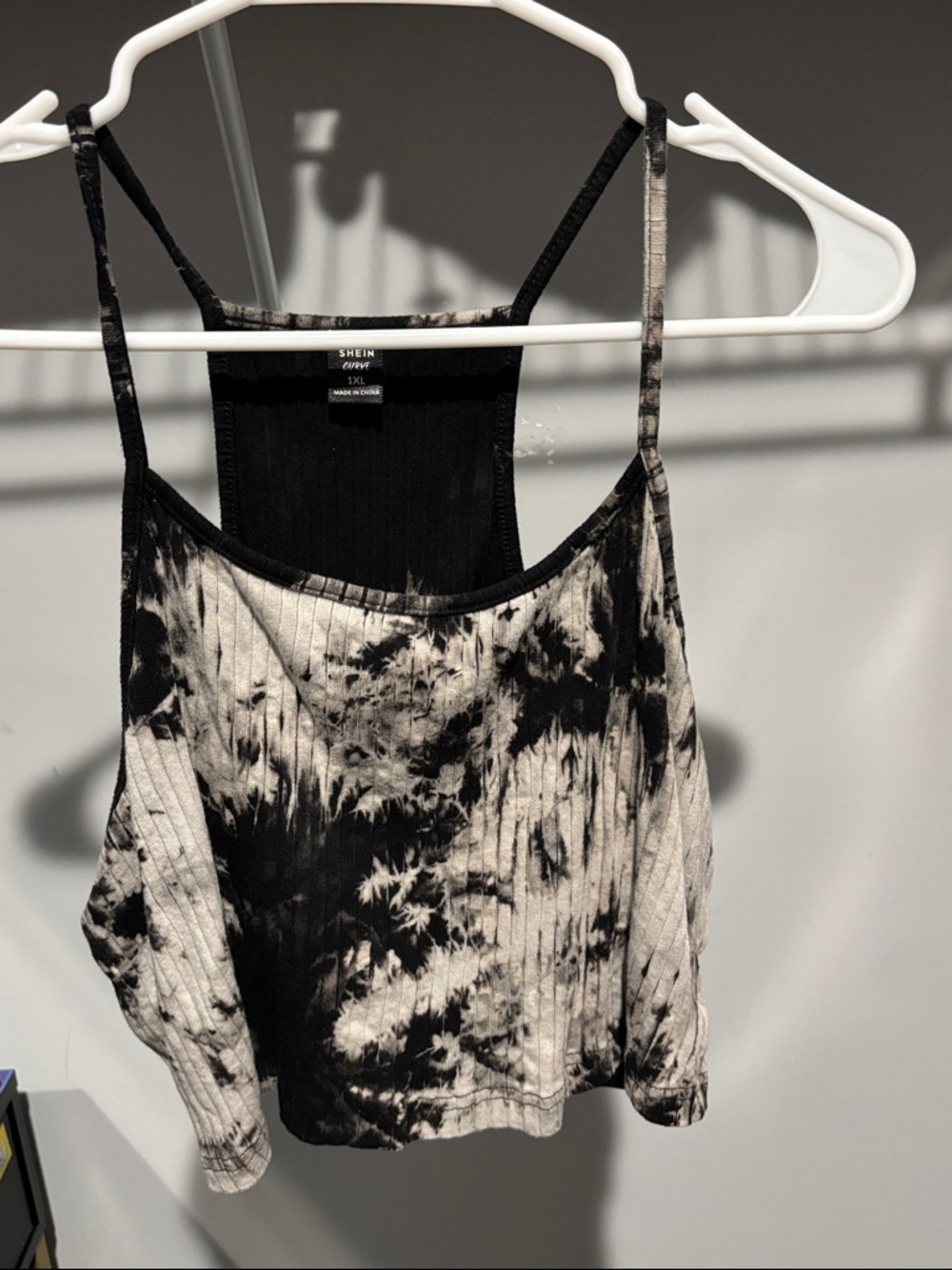 SHEIN Black & White Tie-Dye Ribbed Cami